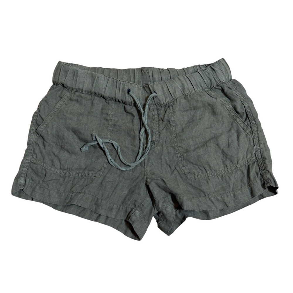 Coastal Caslon Women Olive Green 100% Linen Drawstring Elastic Waist Shorts XS